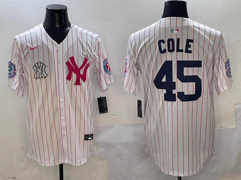 Men New York Yankees 45 Cole White Stripe Jointly Name Nike 2025 MLB Jersey style 8